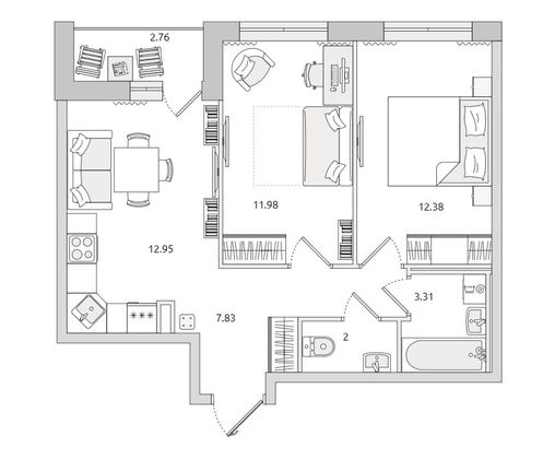 Продажа 2-комнатной квартиры 53,2 м², 20/22 этаж