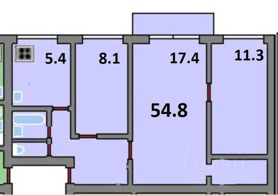 Продажа 3-комнатной квартиры 55 м², 4/5 этаж