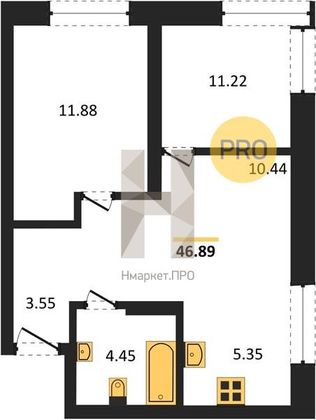 Продажа 2-комнатной квартиры 46,6 м², 13/25 этаж