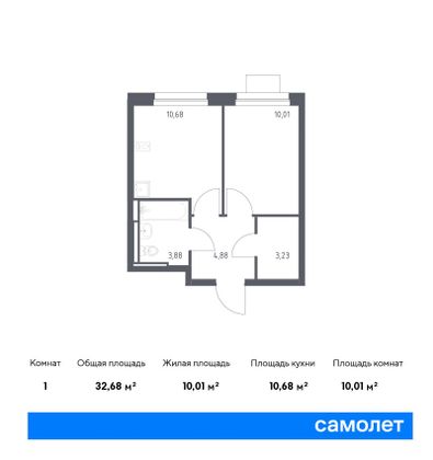 32,7 м², 1-комн. квартира, 16/17 этаж