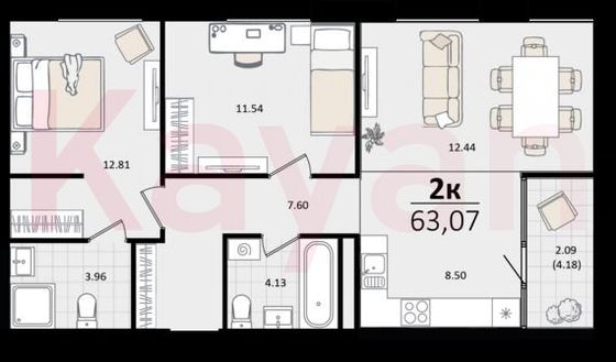 Продажа 3-комнатной квартиры 63,1 м², 2/17 этаж