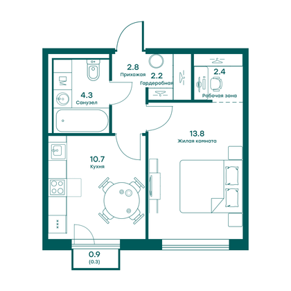 36,5 м², 1-комн. квартира, 4 этаж