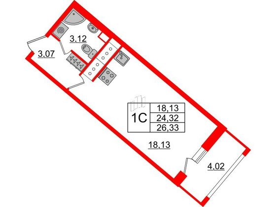 Продажа квартиры-студии 24,3 м², 13/18 этаж