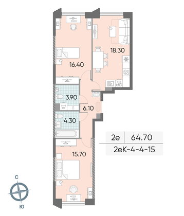 Продажа 2-комнатной квартиры 64,7 м², 11/58 этаж