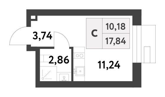 Продажа квартиры-студии 17,8 м², 3/16 этаж