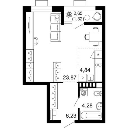 40,5 м², 1-комн. квартира, 2/10 этаж