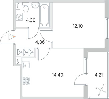 Продажа 1-комнатной квартиры 37,3 м², 1/4 этаж