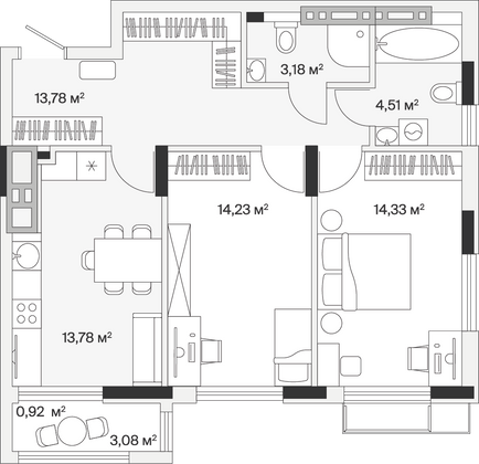 64,7 м², 2-комн. квартира, 6/7 этаж