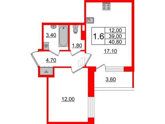 Продажа 1-комнатной квартиры 39 м², 4/4 этаж