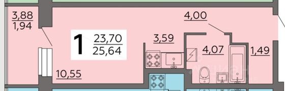 Продажа квартиры-студии 25,3 м², 14/17 этаж