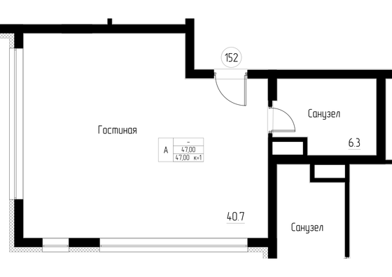 47 м², своб. планировка, 4/5 этаж