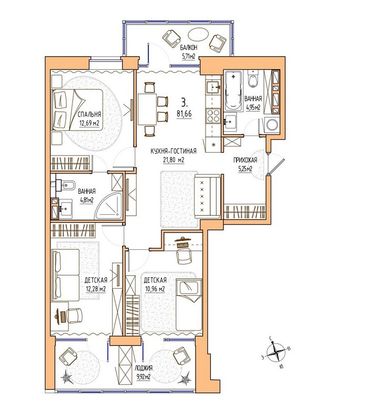 Продажа 3-комнатной квартиры 81,7 м², 3/17 этаж