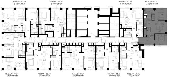 Продажа 2-комнатной квартиры 61,4 м², 23/48 этаж