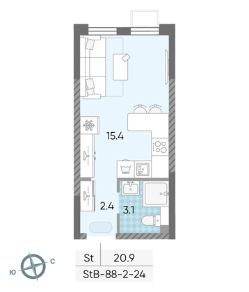 Продажа квартиры-студии 20,9 м², 18/24 этаж