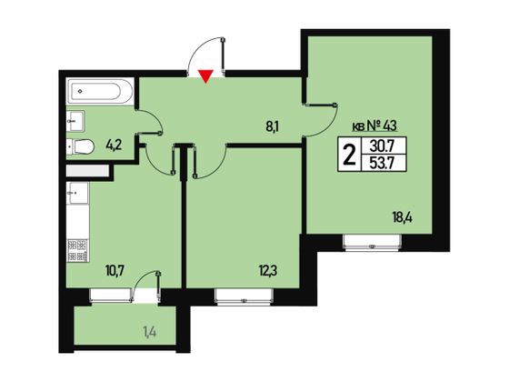 Продажа 2-комнатной квартиры 53 м², 3/3 этаж