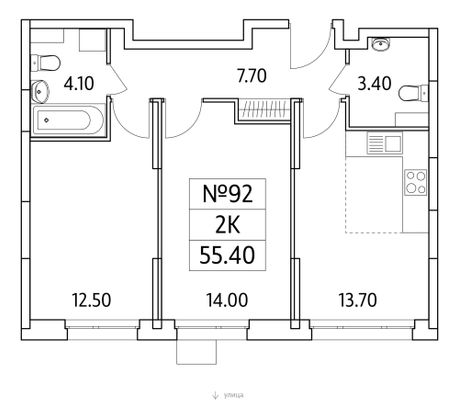 Продажа 2-комнатной квартиры 55,4 м², 2/25 этаж