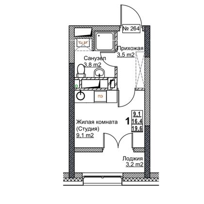 Продажа квартиры-студии 19,6 м², 16/24 этаж