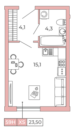 Продажа квартиры-студии 23,5 м², 2/12 этаж