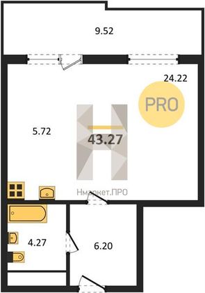 Продажа квартиры-студии 43,3 м², 2/19 этаж