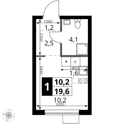 19,6 м², студия, 8/18 этаж