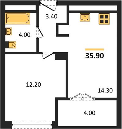 Продажа 1-комнатной квартиры 35,9 м², 7/31 этаж