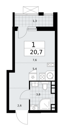 20,7 м², 1-комн. квартира, 6/18 этаж