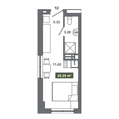 20,3 м², студия, 3/15 этаж