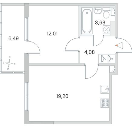Продажа 1-комнатной квартиры 40,9 м², 2/4 этаж