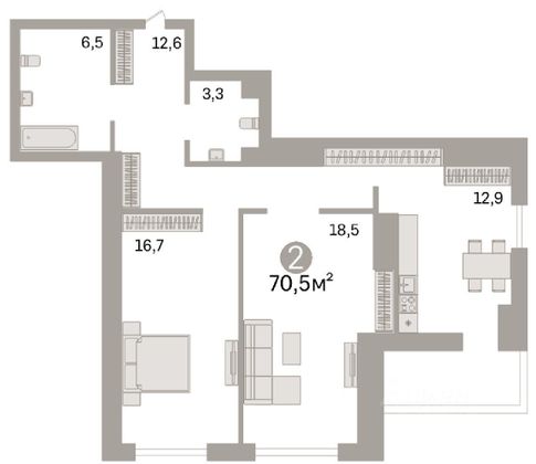 Продажа 2-комнатной квартиры 70,5 м², 4/32 этаж