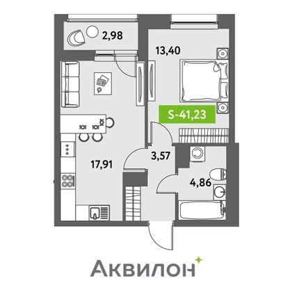 41,2 м², 1-комн. квартира, 10/12 этаж