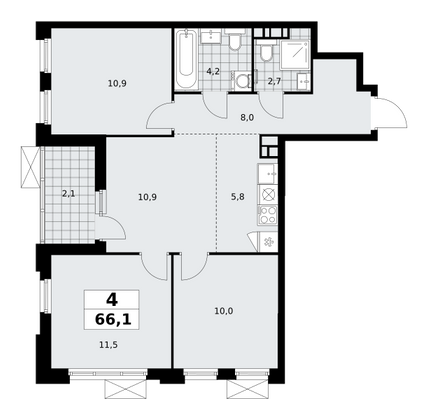 66,1 м², 4-комн. квартира, 12/18 этаж