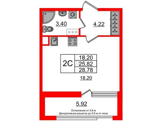 Продажа квартиры-студии 25,8 м², 7/7 этаж