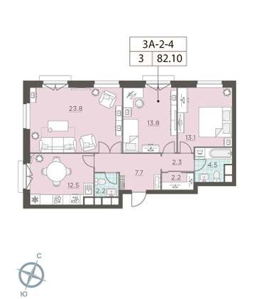 Продажа 3-комнатной квартиры 82,1 м², 4/29 этаж