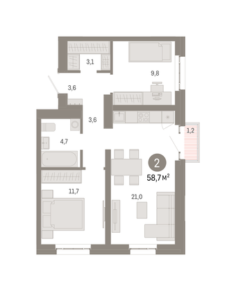 Продажа 2-комнатной квартиры 58,7 м², 12/16 этаж