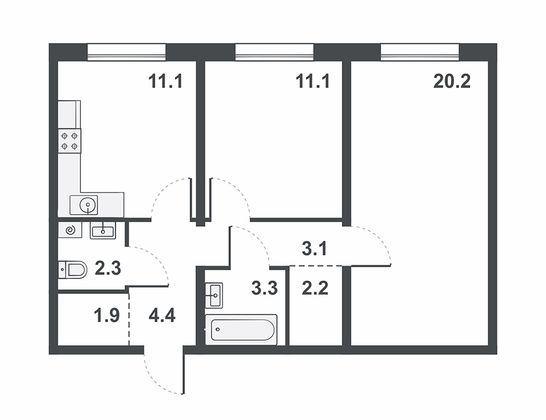 Продажа 2-комнатной квартиры 57,7 м², 1/14 этаж