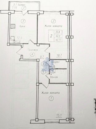 Продажа 2-комнатной квартиры 63,4 м², 6/9 этаж