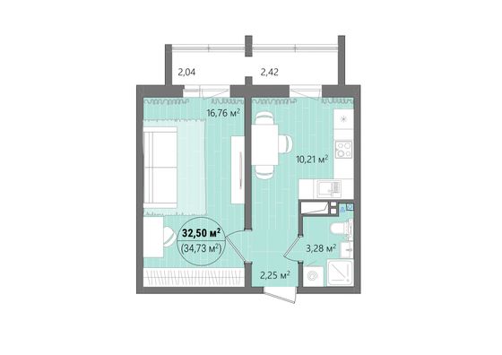 Продажа 1-комнатной квартиры 37,1 м², 6/14 этаж