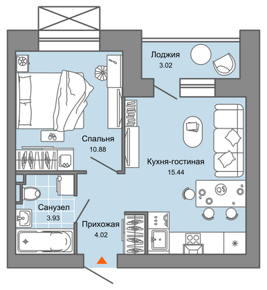 36 м², 2-комн. квартира, 8/8 этаж