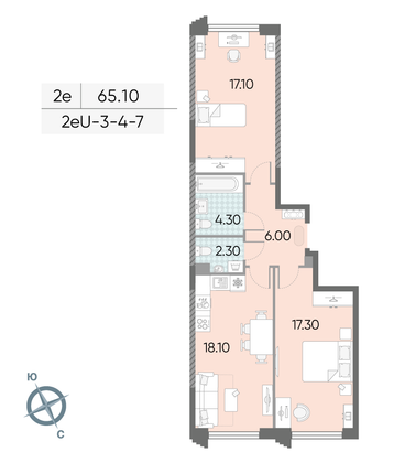 Продажа 2-комнатной квартиры 65,1 м², 6/58 этаж