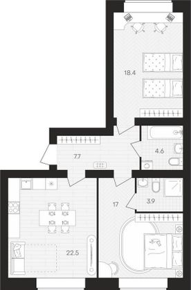 Продажа 2-комнатной квартиры 74,1 м², 2/10 этаж