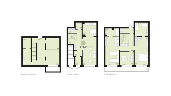 197,8 м², 3-комн. квартира, 1/6 этаж