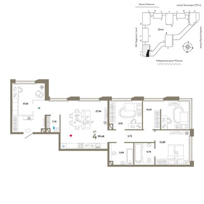 99,5 м², 4-комн. квартира, 13/20 этаж