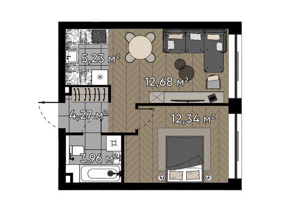 38,5 м², 2-комн. квартира, 3/20 этаж