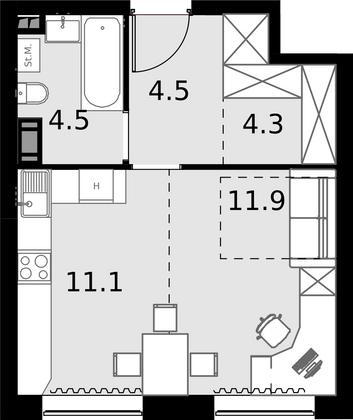 36,3 м², 1-комн. квартира, 4/28 этаж