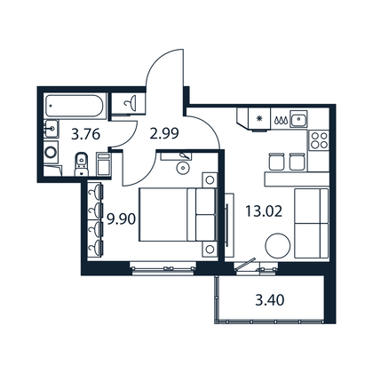 Продажа 1-комнатной квартиры 31,4 м², 4/12 этаж