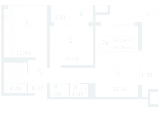 Продажа 2-комнатной квартиры 72,7 м², 9/12 этаж