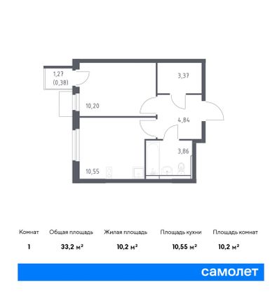 33,2 м², 1-комн. квартира, 8/15 этаж