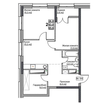 Продажа 2-комнатной квартиры 65,6 м², 6/24 этаж