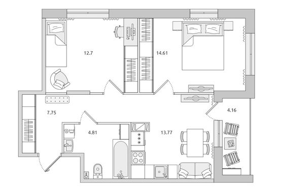 Продажа 2-комнатной квартиры 57,8 м², 10/14 этаж