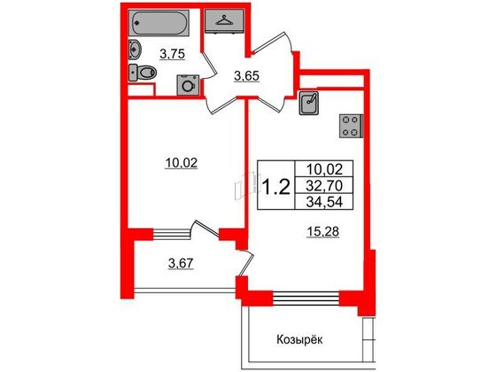 Продажа 1-комнатной квартиры 32,7 м², 1/4 этаж